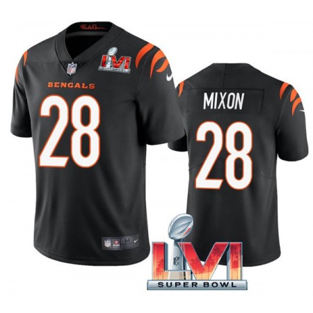 Tröjor Cincinnati Bengals Joe Mixon 28 Svart 2022 Super Bowl LVI Vapor Limited - Män Tröjor Cincinnati Bengals Joe Mixon 28 Svart 2022 Super Bowl LVI Vapor Limited - Män